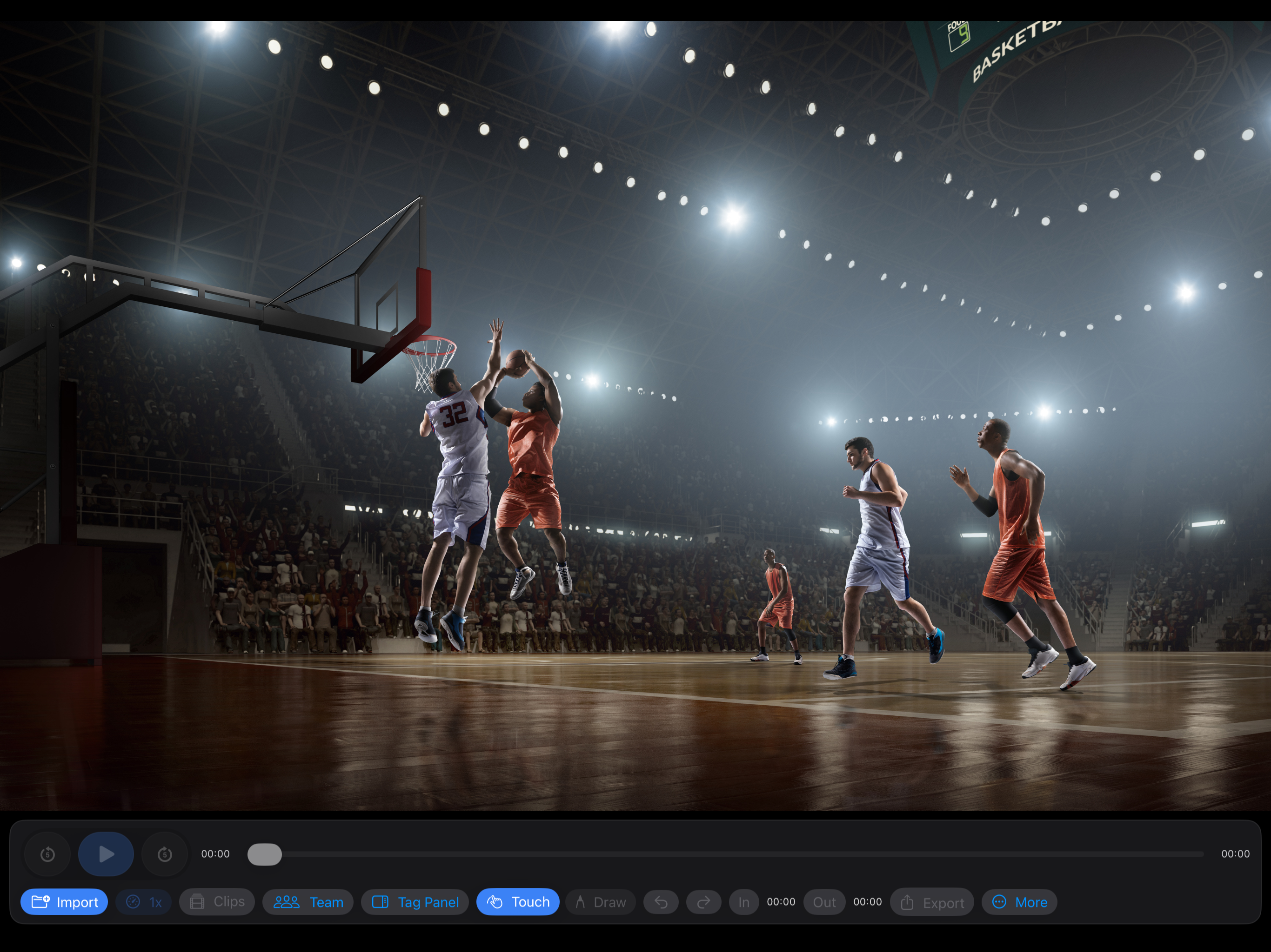 Postgame Vision video review workspace with playback controls
